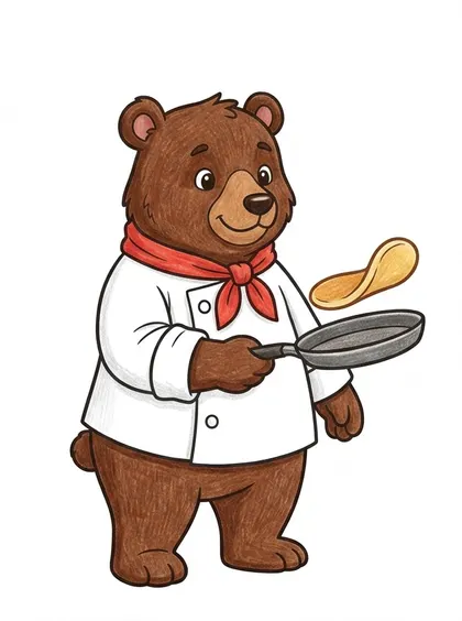 요리사 곰 색칠공부 컬러 예시 - 흰 배경의 귀여운 헤드셰프 불곰 컬러 완성 참고 PNG