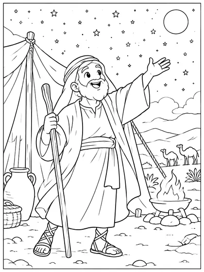 アブラハムと星の約束の白黒ぬりえ線画