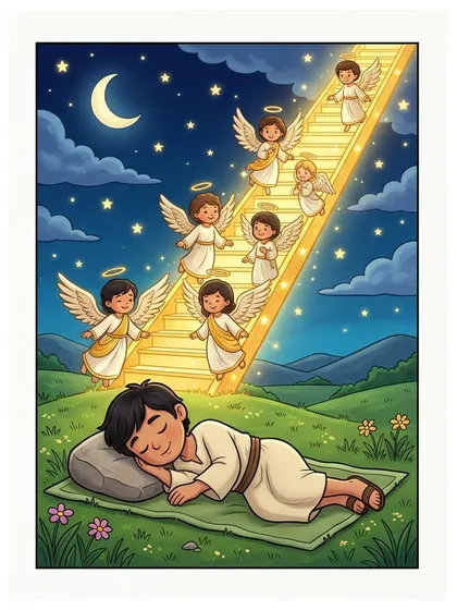 사닥다리 꿈을 꾸는 야곱 성경 동화 장면 컬러 참고본