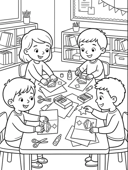 教会学校の飛び出すクリスマスカードの白黒ぬりえ線画