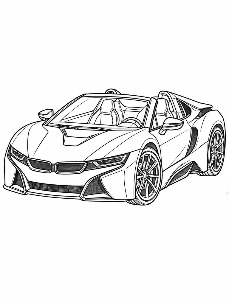 BMW i8 로드스터 흑백 자동차 색칠공부 선화
