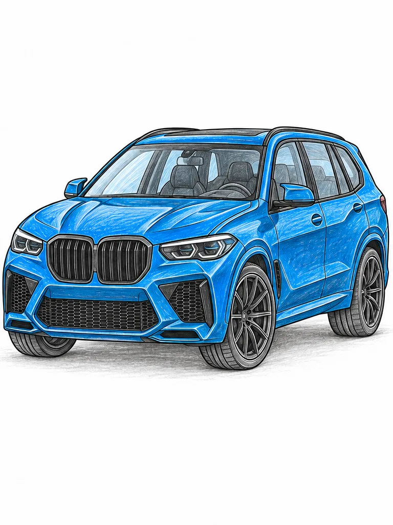 BMW X5 M 컴페티션 색연필 밑색 자동차 참고 이미지