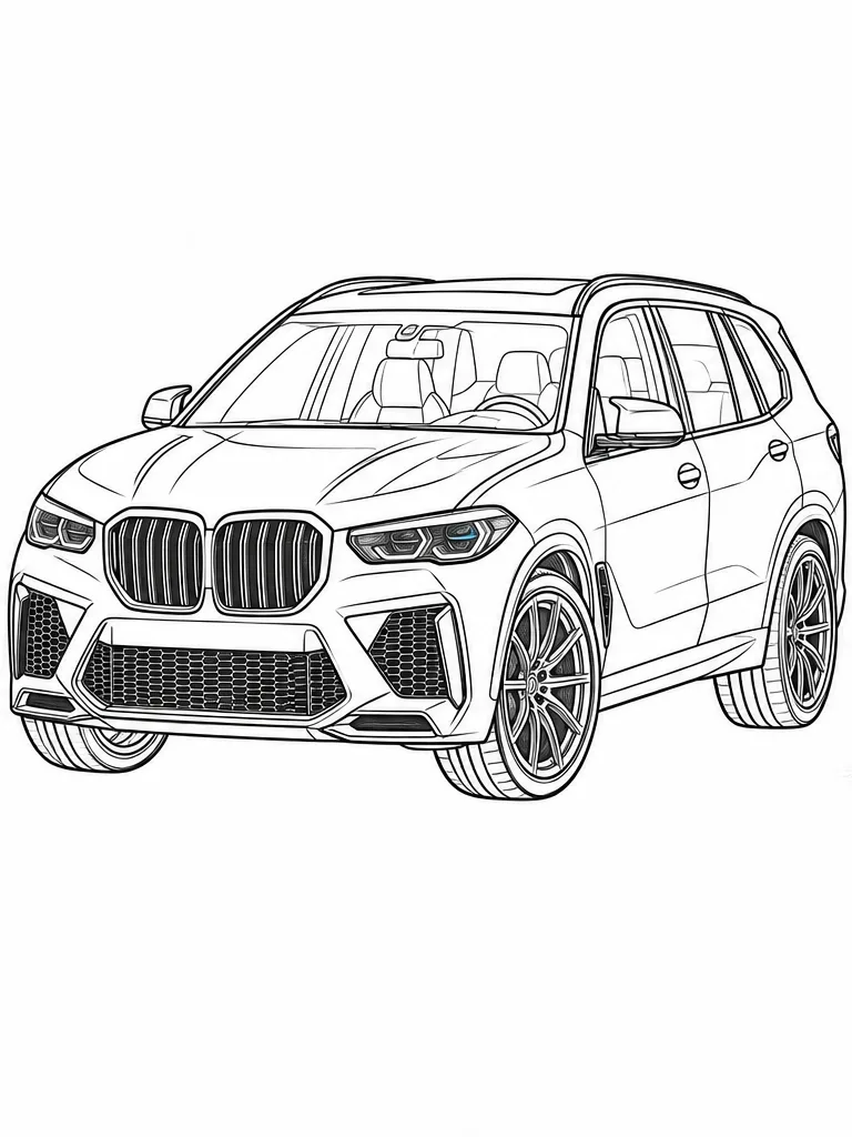 BMW X5 M 컴페티션 흑백 자동차 색칠공부 선화