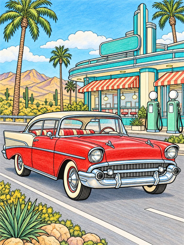 Modèle en couleur du coloriage Chevrolet Bel Air 1957