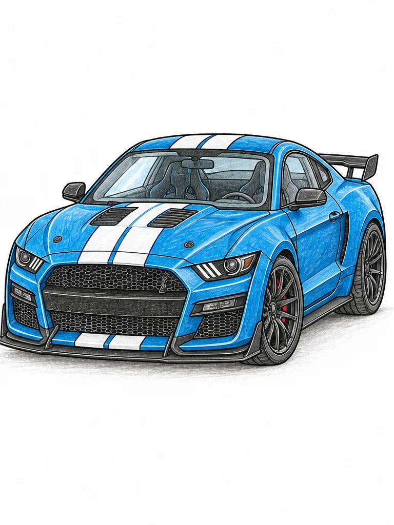 포드 머스탱 쉘비 GT500 색연필 밑색 자동차 참고 이미지