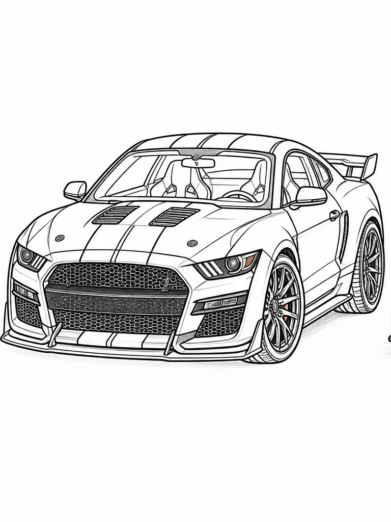 포드 머스탱 쉘비 GT500 흑백 자동차 색칠공부 선화