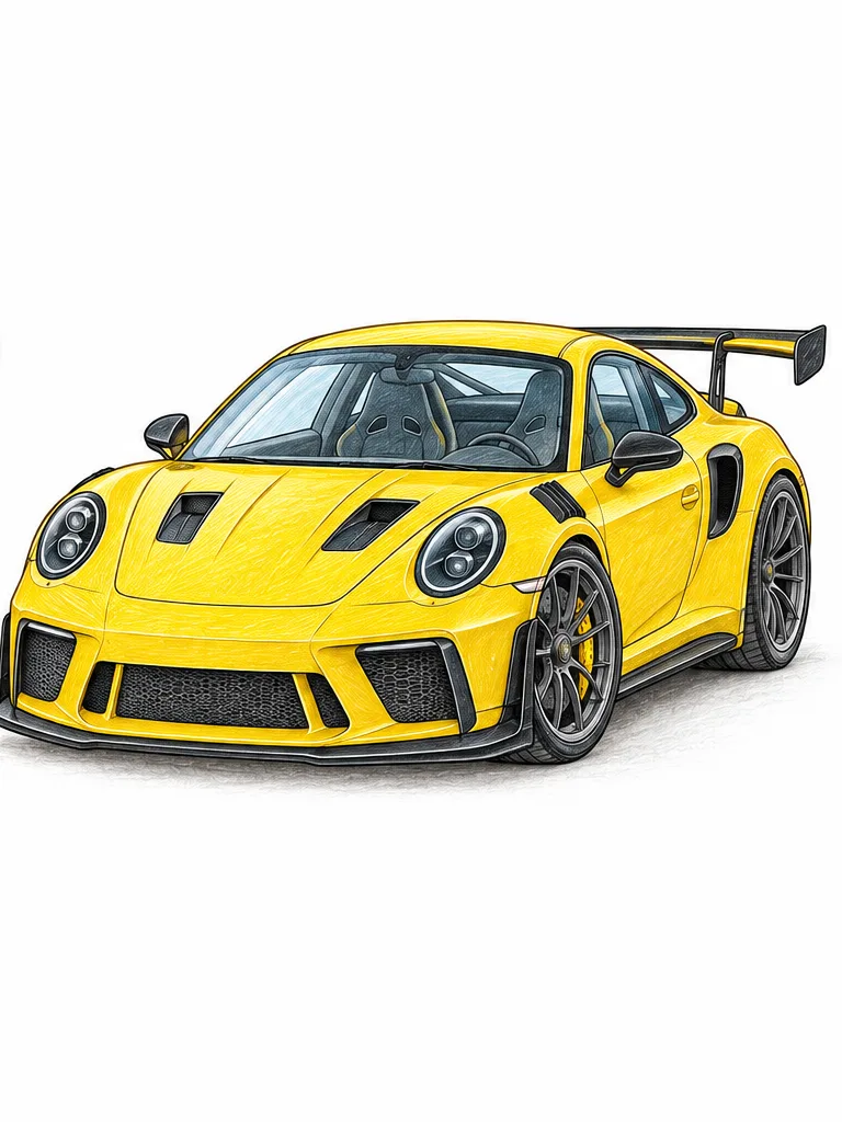 포르쉐 911 GT3 RS 992 색연필 밑색 자동차 참고 이미지