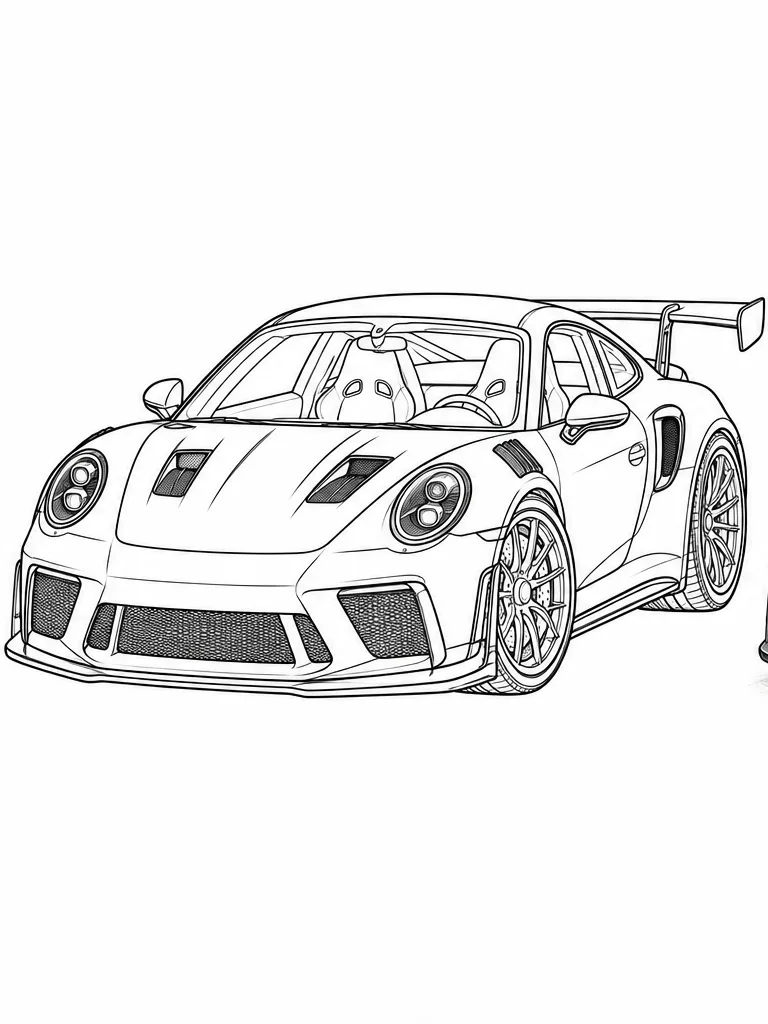 포르쉐 911 GT3 RS 992 흑백 자동차 색칠공부 선화
