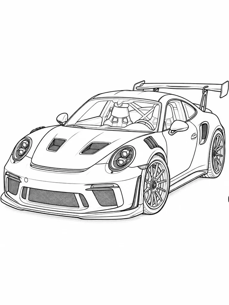 포르쉐 911 GT3 RS 슈퍼카 흑백 선화 색칠공부 도안