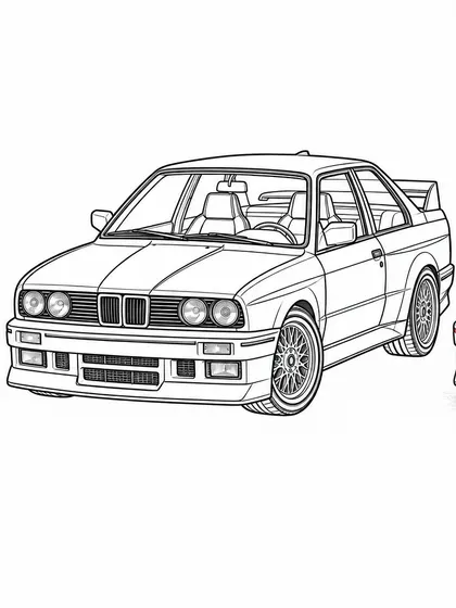 BMW M3 E30 흑백 자동차 색칠공부 선화
