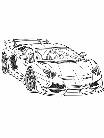ランボルギーニ アヴェンタドール SVJの白黒ぬりえ線画