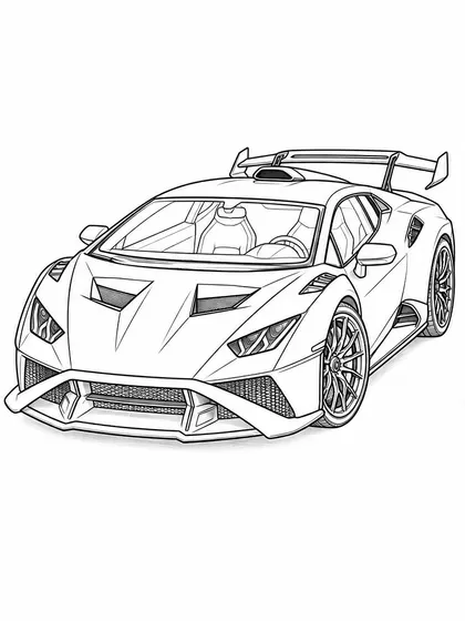 ランボルギーニ ウラカン STOの白黒ぬりえ線画