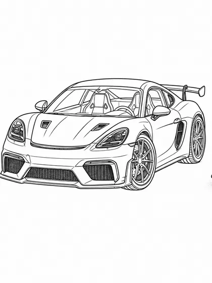 포르쉐 718 카이맨 GT4 RS 흑백 자동차 색칠공부 선화