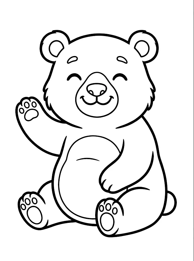 흰 배경의 귀여운 불곰 흑백 색칠공부 도안 PNG