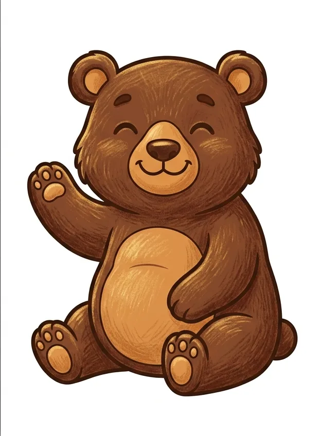 흰 배경의 귀여운 불곰 컬러 완성 참고 PNG