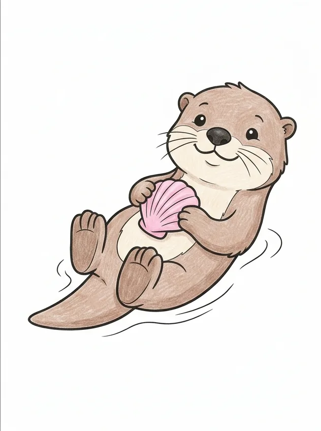 カワウソのぬりえのカラーのお手本