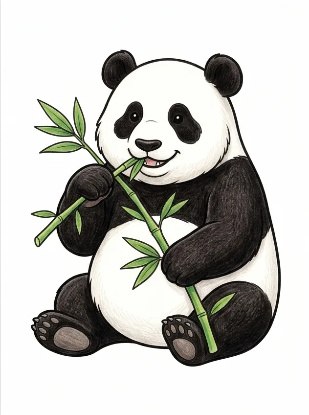 흰 배경의 귀여운 판다 컬러 완성 참고 PNG