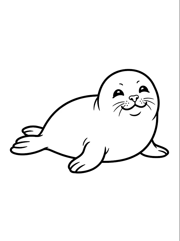 물범 색칠공부 도안 - 흰 배경의 귀여운 바다표범 흑백 색칠공부 도안 PNG
