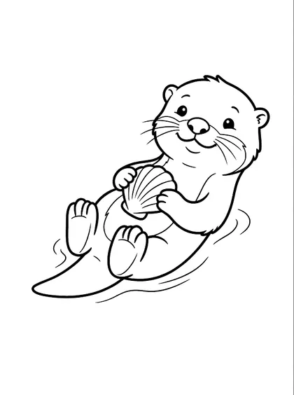 흰 배경의 귀여운 수달 흑백 색칠공부 도안 PNG