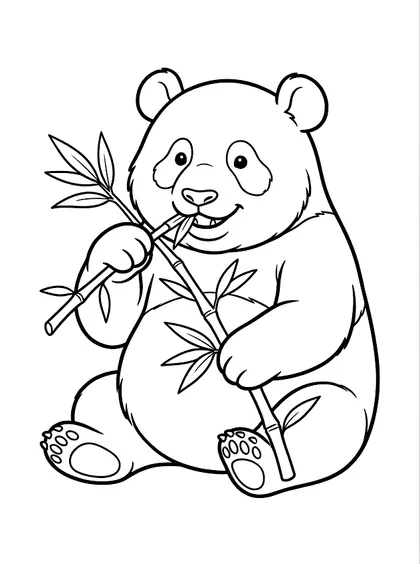 흰 배경의 귀여운 판다 흑백 색칠공부 도안 PNG
