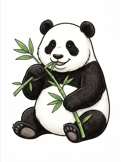 흰 배경의 귀여운 판다 컬러 완성 참고 PNG