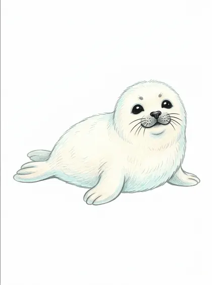 물범 색칠공부 컬러 예시 - 흰 배경의 귀여운 바다표범 컬러 완성 참고 PNG