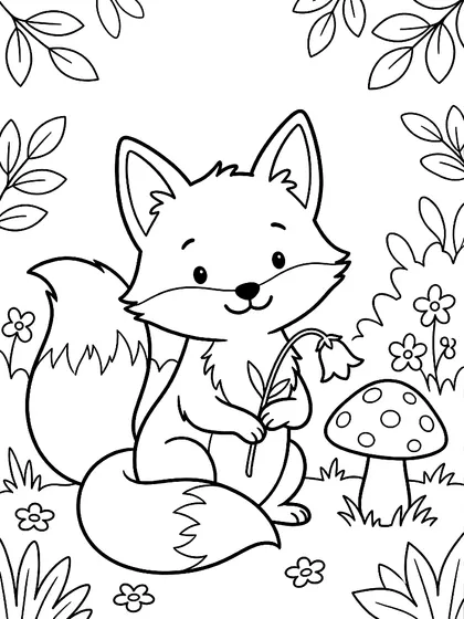Black-and-white coloring page of Foxy the Red Fox, a cute fox