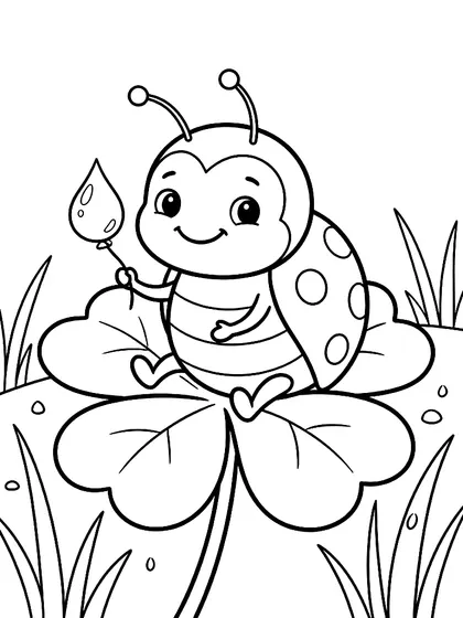 Black-and-white coloring page of Laly the Baby Ladybug, a cute ladybug