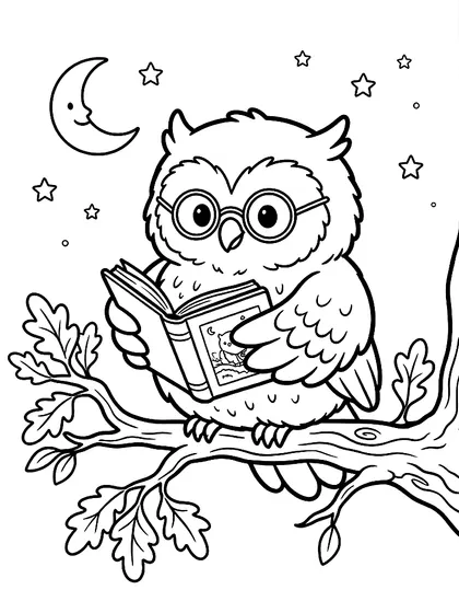 Black-and-white coloring page of Ollie the Baby Owl, a cute owl