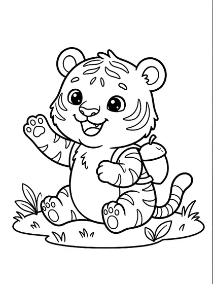 Black-and-white coloring page of Hobi the Baby Tiger, a cute tiger