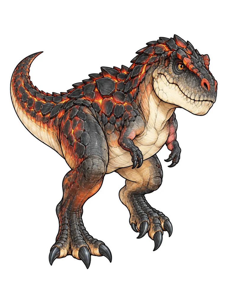 Modelo en color de tiranosaurio rex para colorear, Rexflare