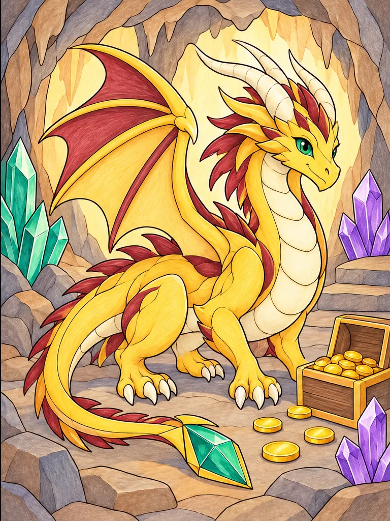 Modelo en color de dragón del tesoro fácil para colorear, Aurevault (fácil)