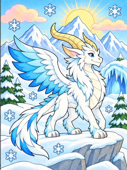 Modelo en color de dragón de la nieve fácil para colorear, Alpinaire (fácil)