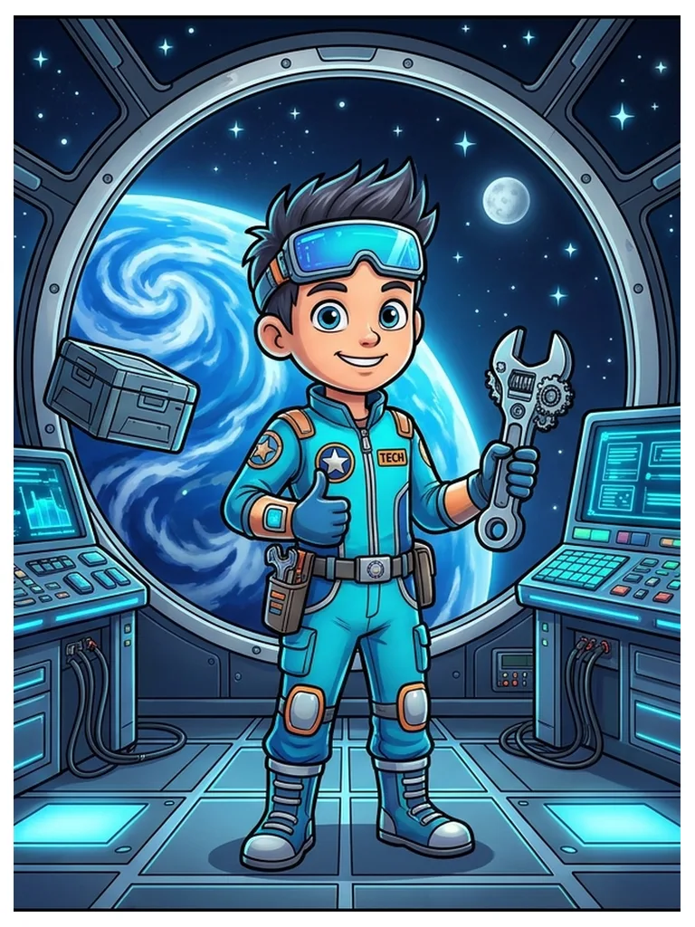 Modelo en color de ingeniero de estación espacial para colorear, Kai, ingeniero espacial