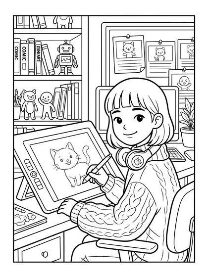 Dibujo en blanco y negro de animadora para colorear