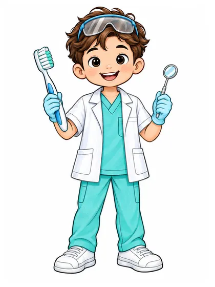 아쿠아 블루, 민트 그린, 클린 화이트, 소프트 코랄 배색으로 칠한 치과의사 도윤 컬러 참고본