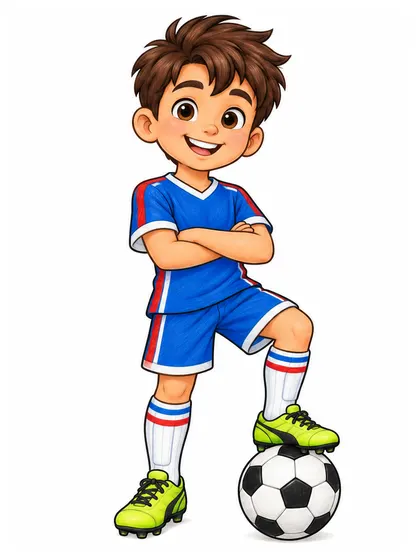 로열 블루, 스칼렛 레드, 크리스프 화이트, 네온 라임 배색으로 칠한 축구선수 찬 컬러 참고본