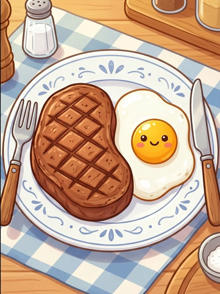 Color reference of steak and fried egg