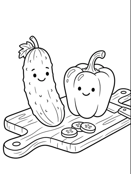 きゅうりとパプリカの白黒ぬりえ線画