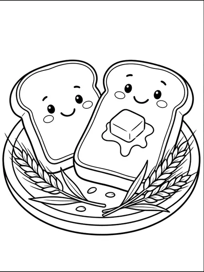 흰 배경에 식빵과 버터를 그린 어린이 음식 색칠공부 흑백 선화
