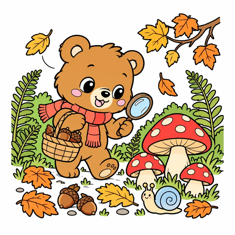 곰 가을 버섯 산책 컬러 참고본