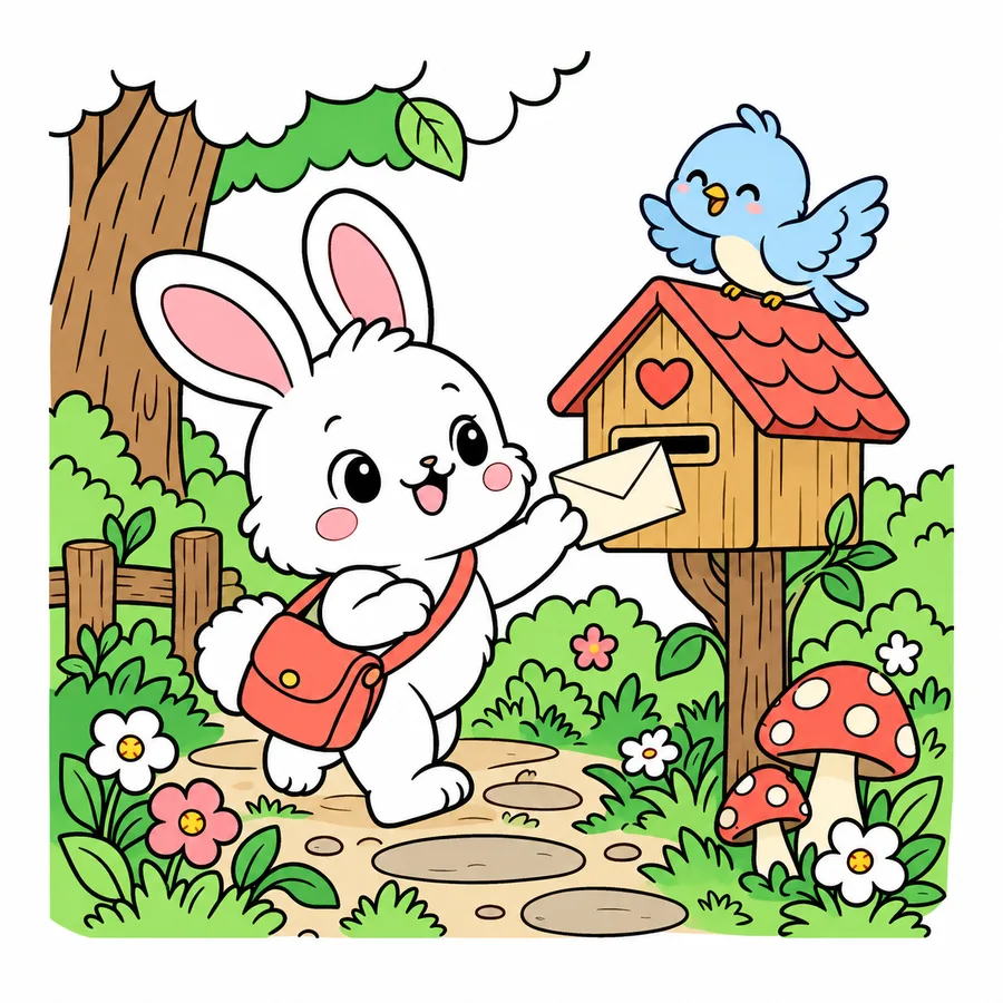 Modèle en couleur du coloriage Lapin facteur de la forêt