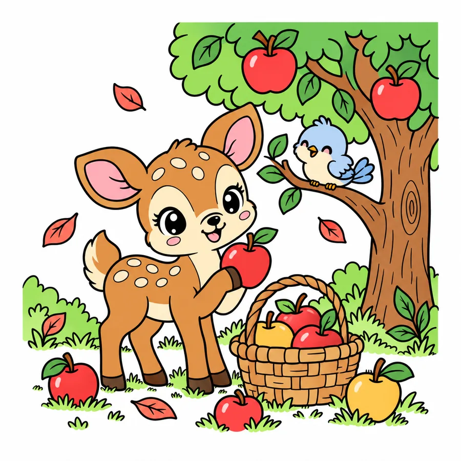 Modelo en color de Huerto de manzanas del cervatillo para colorear