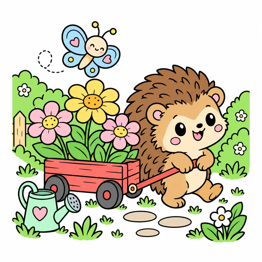 고슴도치 꽃수레 컬러 참고본