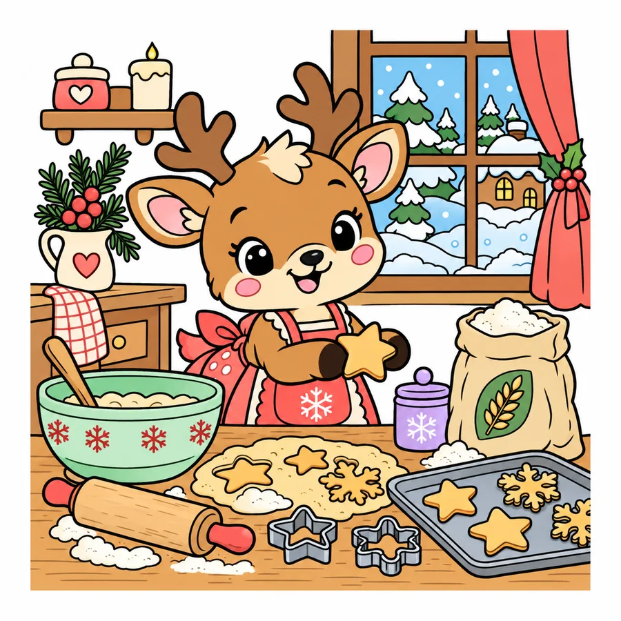 아기 순록 겨울 쿠키 베이킹 컬러 참고본
