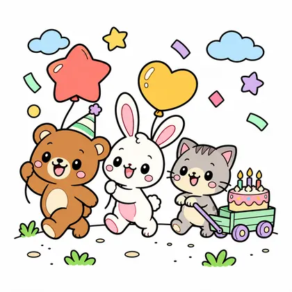 동물 친구 생일 퍼레이드 컬러 참고본