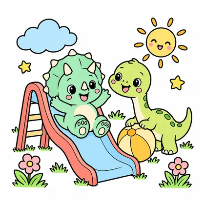 아기 공룡 놀이터 컬러 참고본