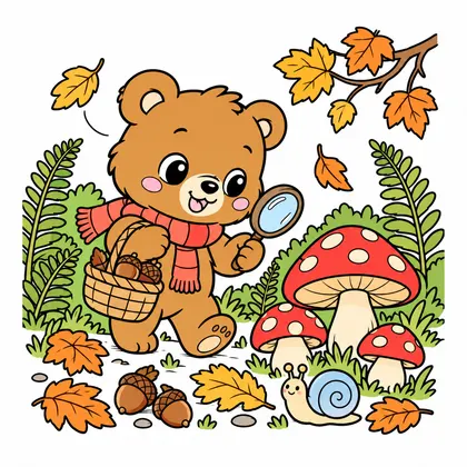 곰 가을 버섯 산책 컬러 참고본