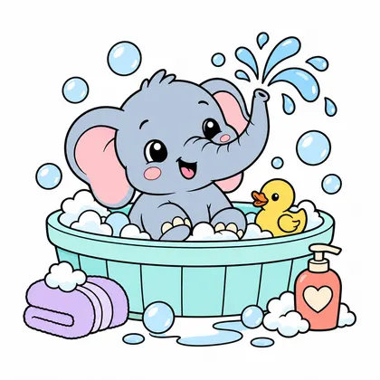 아기 코끼리 거품 목욕 컬러 참고본