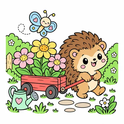 고슴도치 꽃수레 컬러 참고본